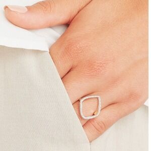 Monica Vinader Riva Hoop Diamond Ring, Yellow Gold, Size 9, NEW IN BOX WITH TAGS